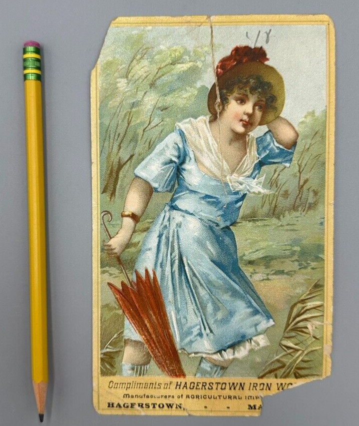 1880s HAGERSTOWN IRON WORKS Victorian FARM Advertising Trade Card MARYLAND