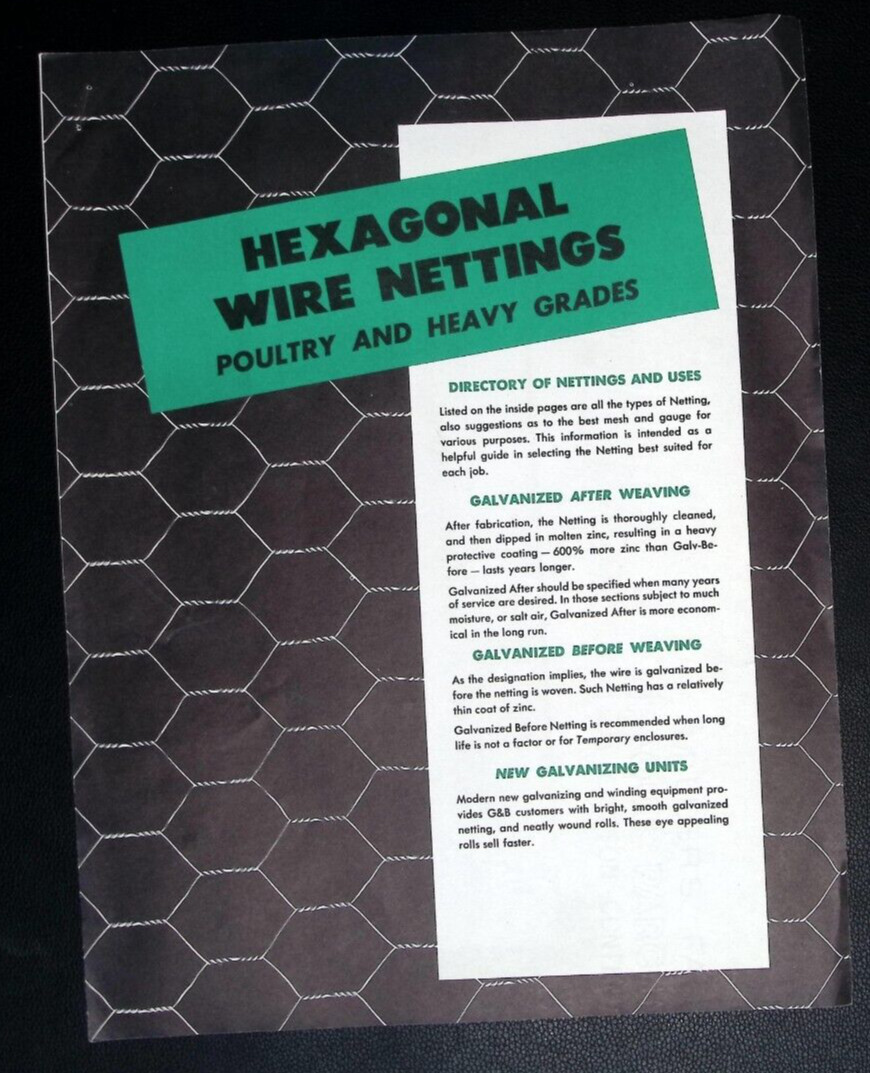 Vintage G&B Poultry Hexagon Wire Netting Catalog Sheet Gilbert & Bennett Fencing