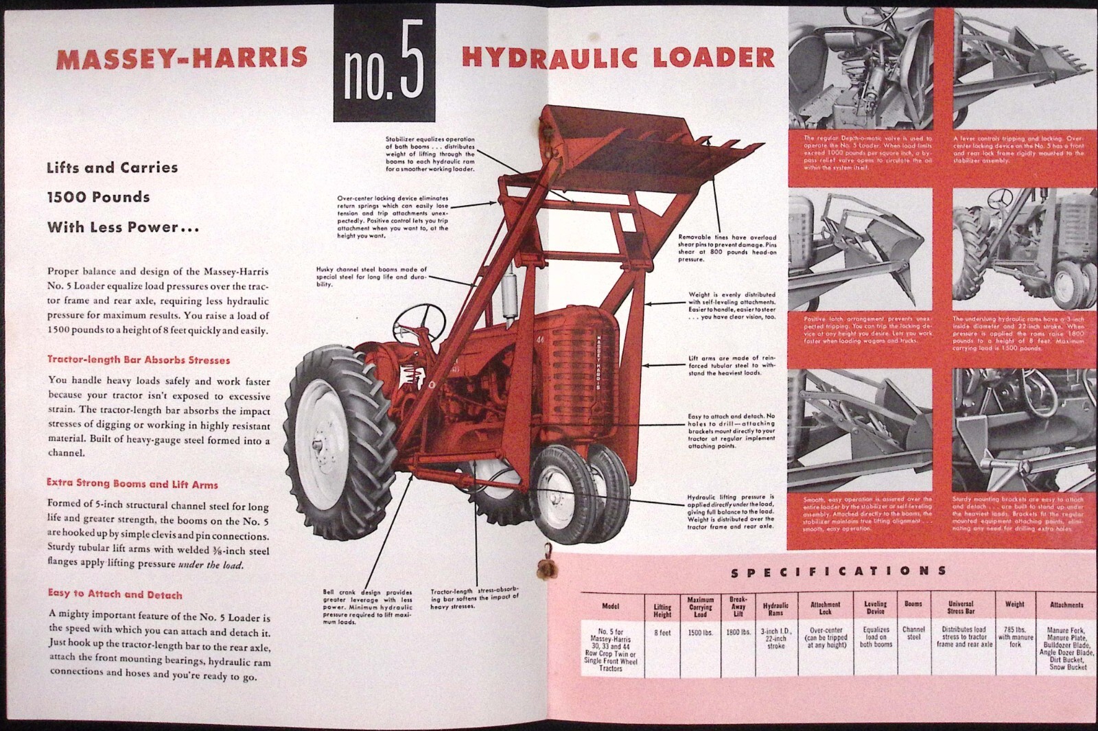 1954 Massey Harris Hydraulic Farm Loaders No.2 No.5 No.10 Dealer Brochure