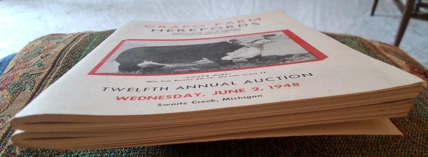 Pair 2 Vintage Crapo Farm Herefords Auction Sale Catalogs Swartz Creek Michigan