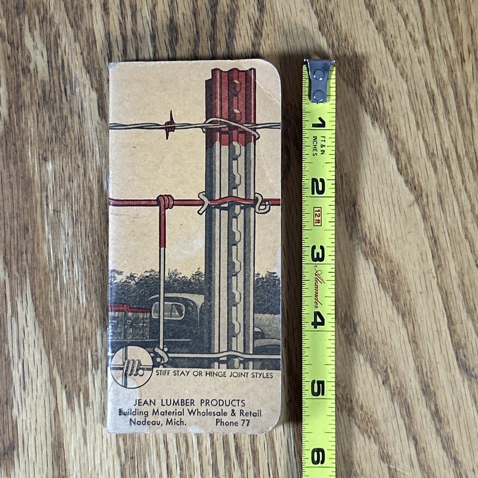 Vintage Red Brand Fence Advertising Notebook Nadeau MI Jean Lumber 1930s-1940s