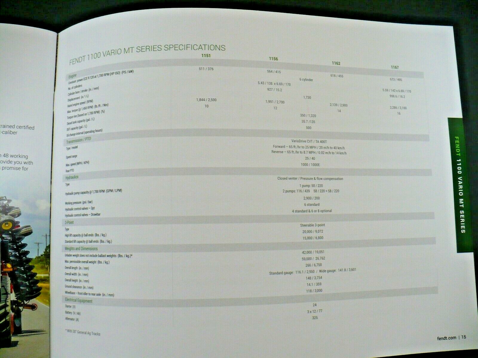 FENDT MODEL M/T 1100 VARIO SERIES TRACTOR BROCHURE