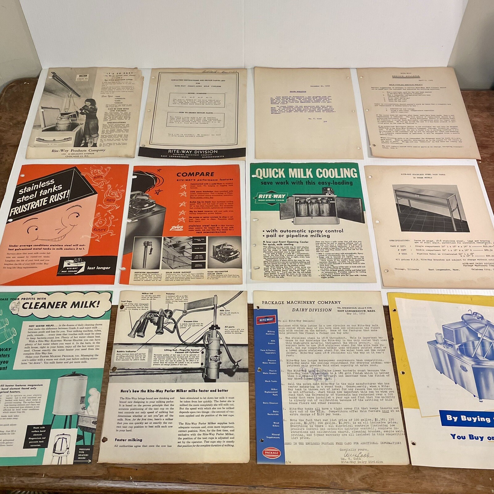 Rite-Way Dairy Farm Equipment Salesman Ads Memos Pamphlets 1950s lot 27 pieces