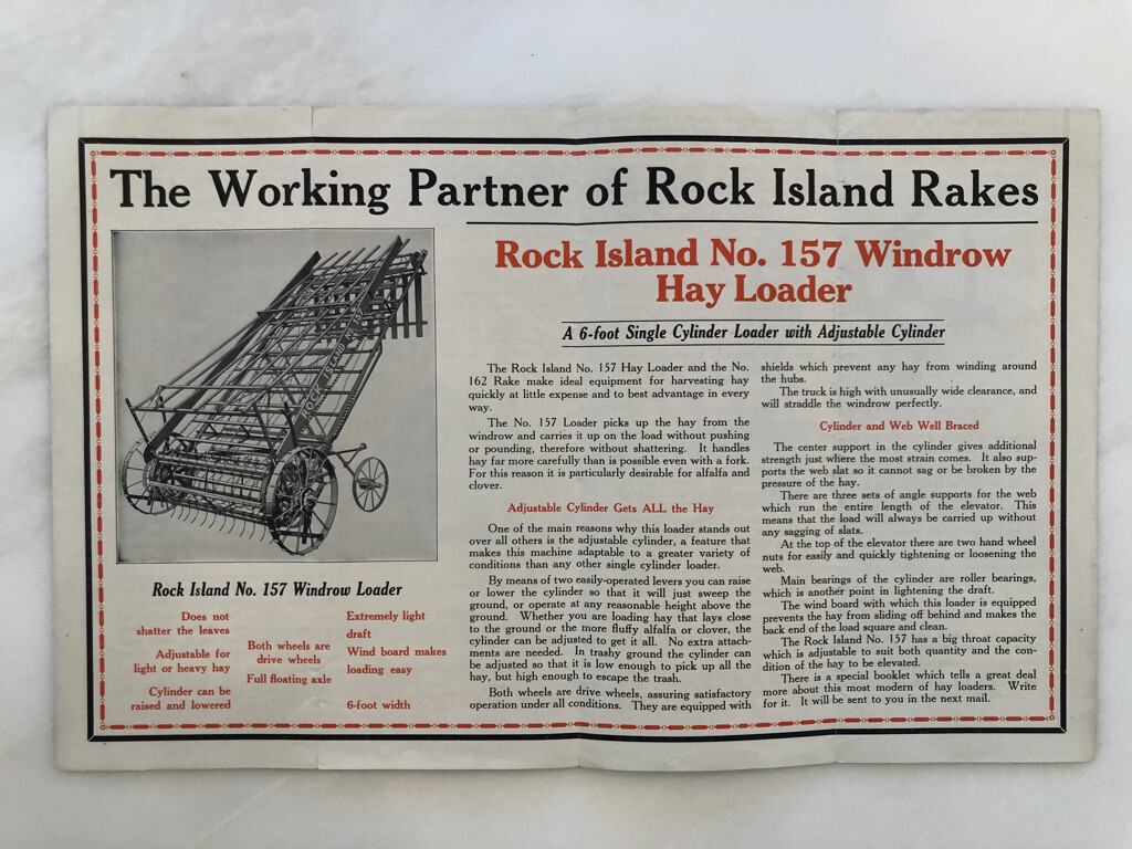 1925 ROCK ISLAND No. 162 TEDDER & RAKE Plow Co FARM Advertising Antique Brochure