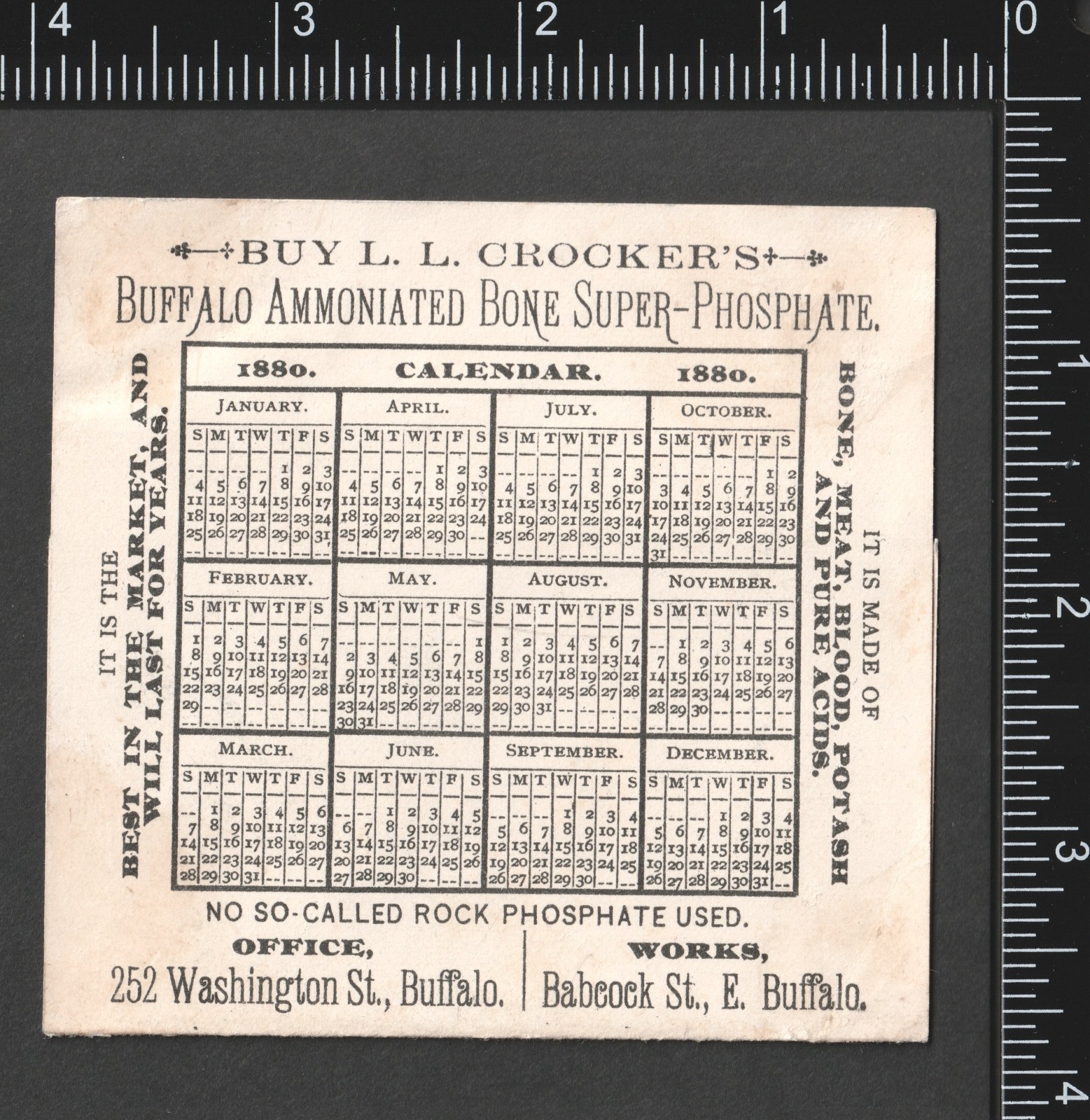 Fantasy Farm Buffalo Bone Fertilizer 1880 Calendar Victorian Trade Card SR.f.fBP