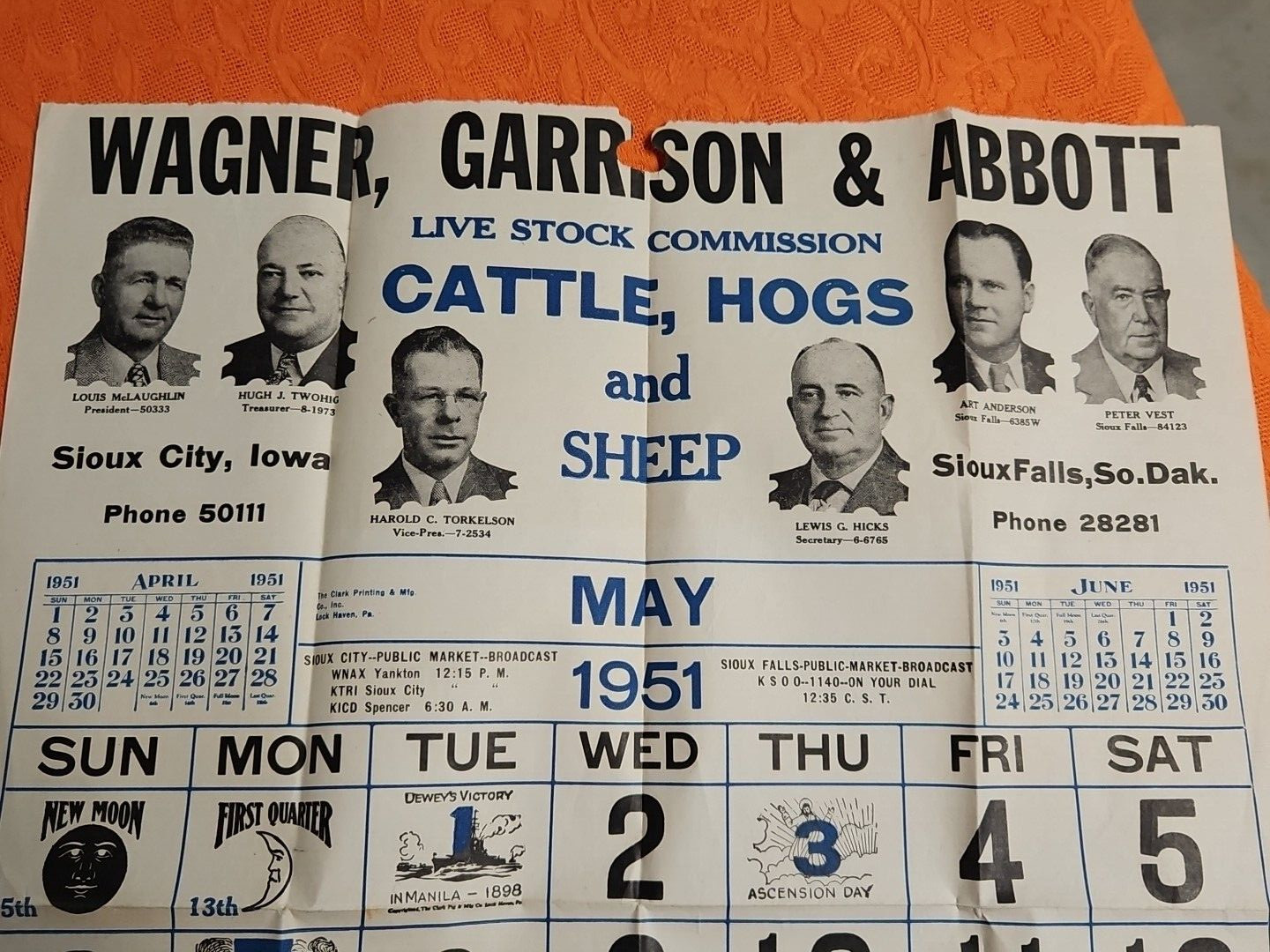 1951 Wagner Garrison & Abbott Livestock Comm Sioux City Iowa & Sioux Falls SD