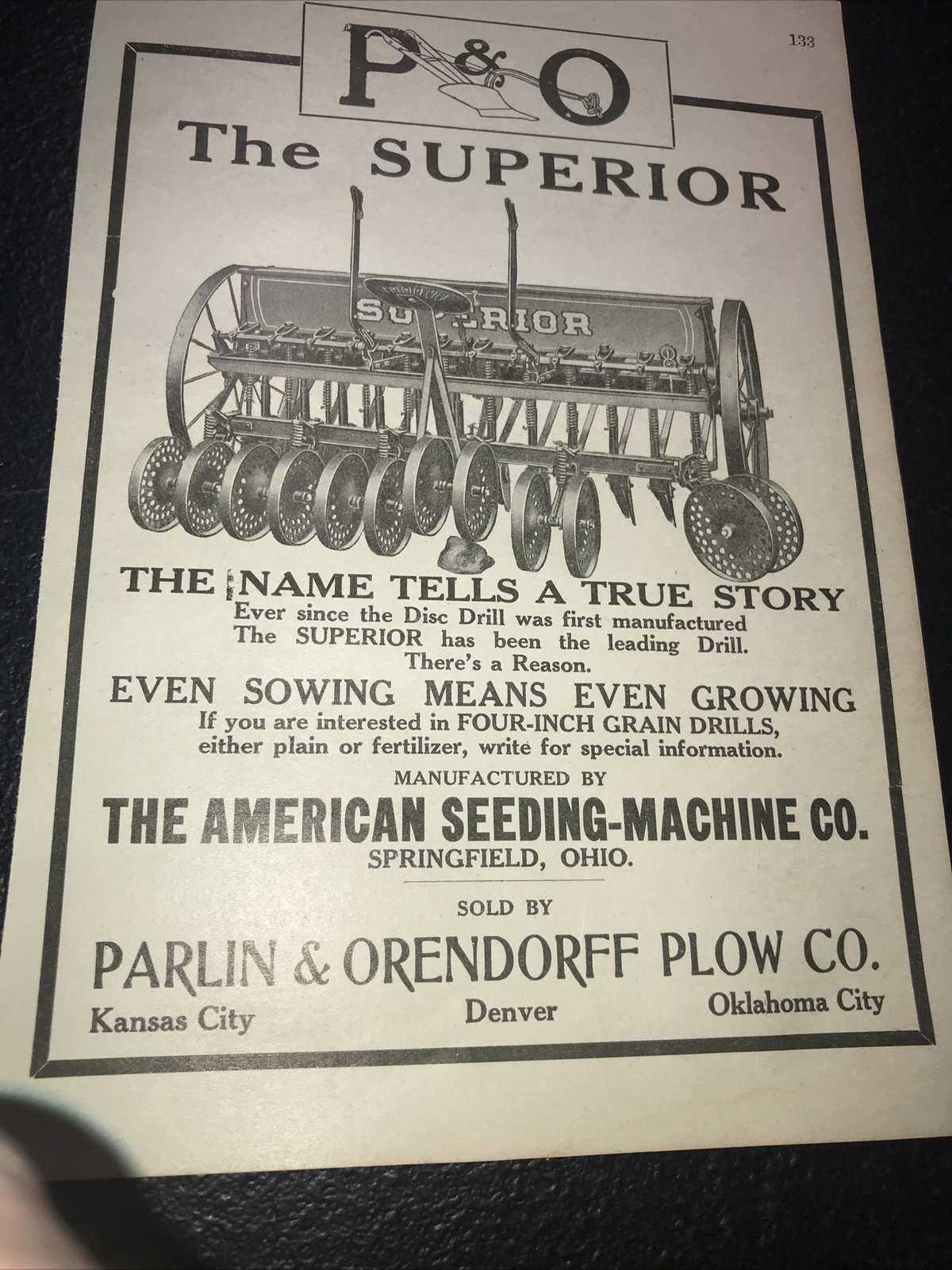 1916 Parlin & Orendorff P&O Superior Farm Advertising – Springfield – Ohio