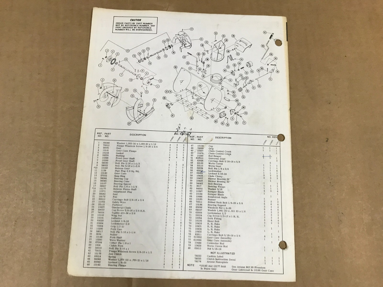 Vintage Ariens 6,7, & 8 HP Tractor & Sno-Thro Attachment Parts Manual