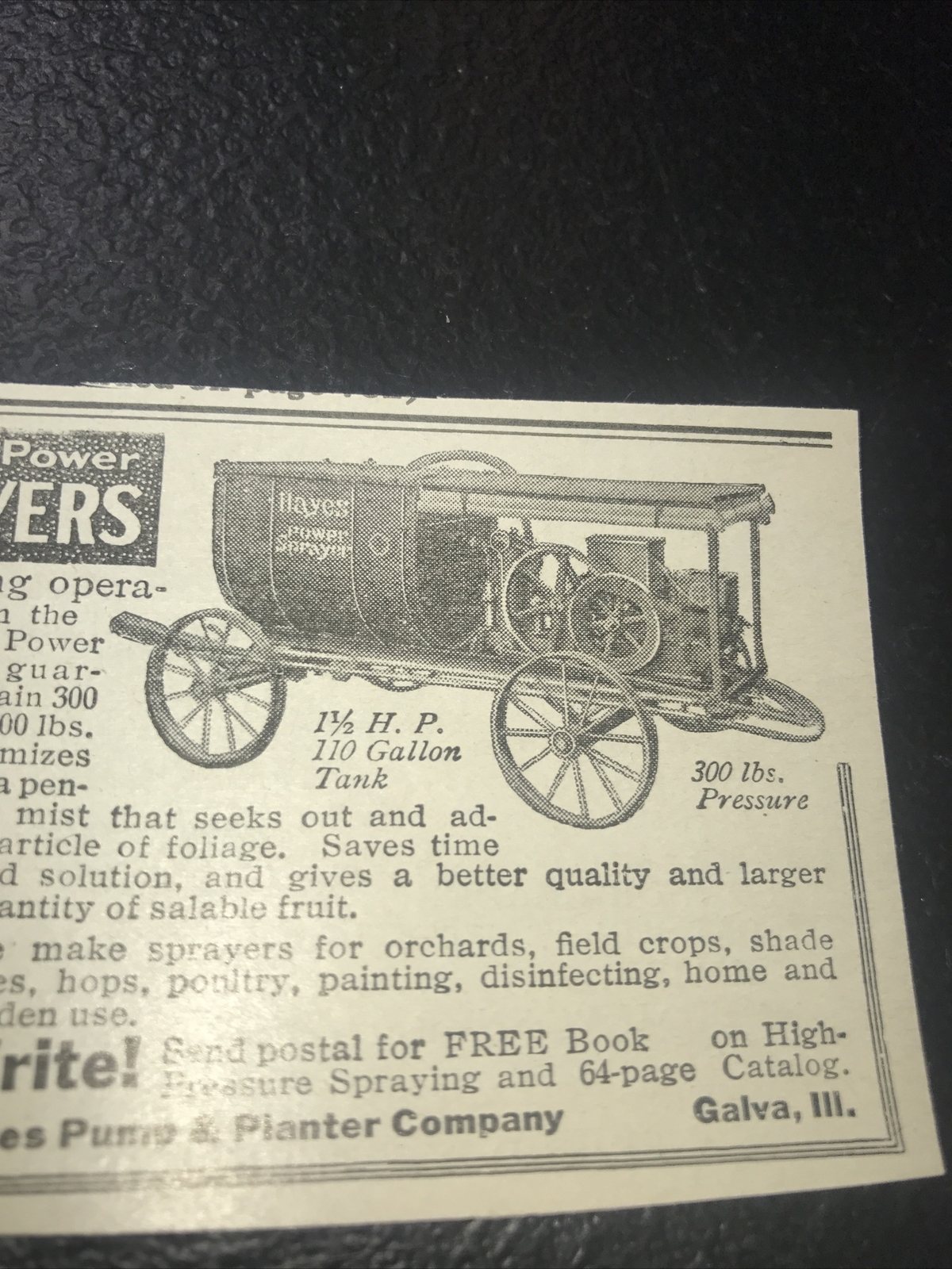 1916 Hayes Sprayers Farm Advertising – Galva – Illinois