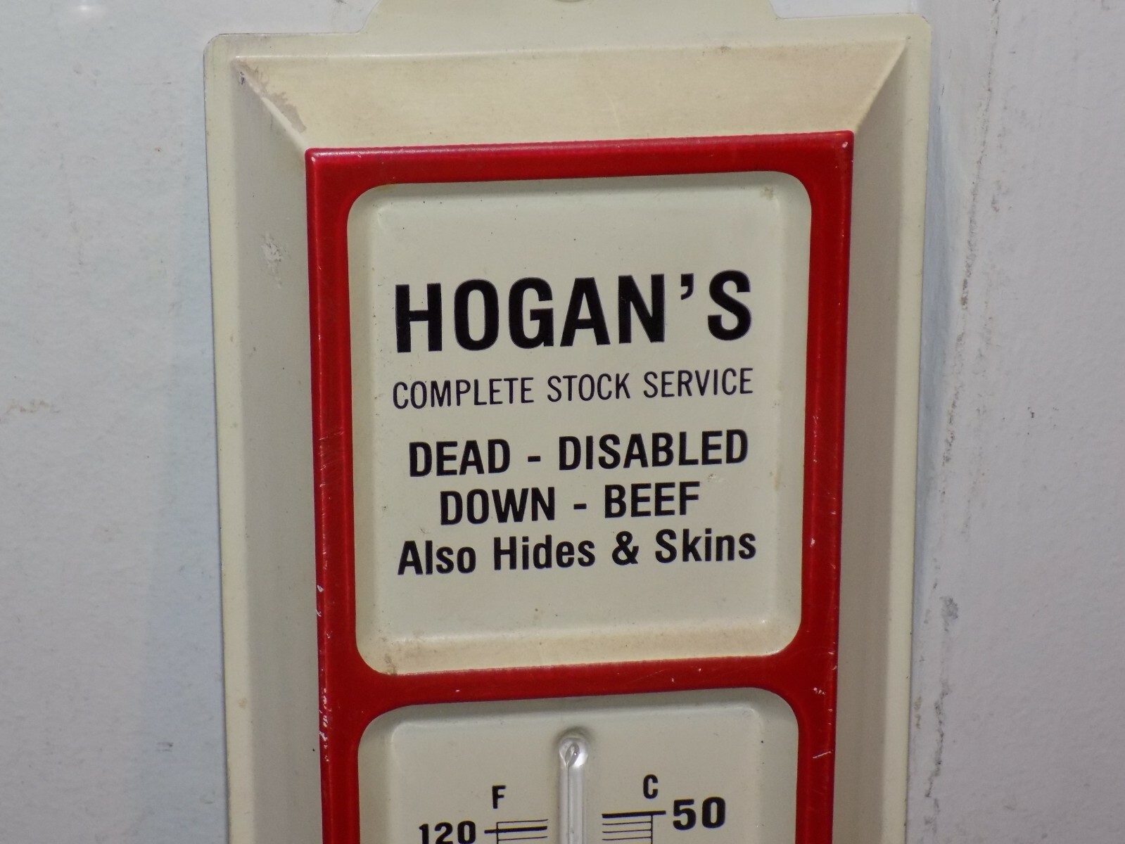 Vintage Hogan’s Complete Stock Service Fort Plain, NY Thermometer