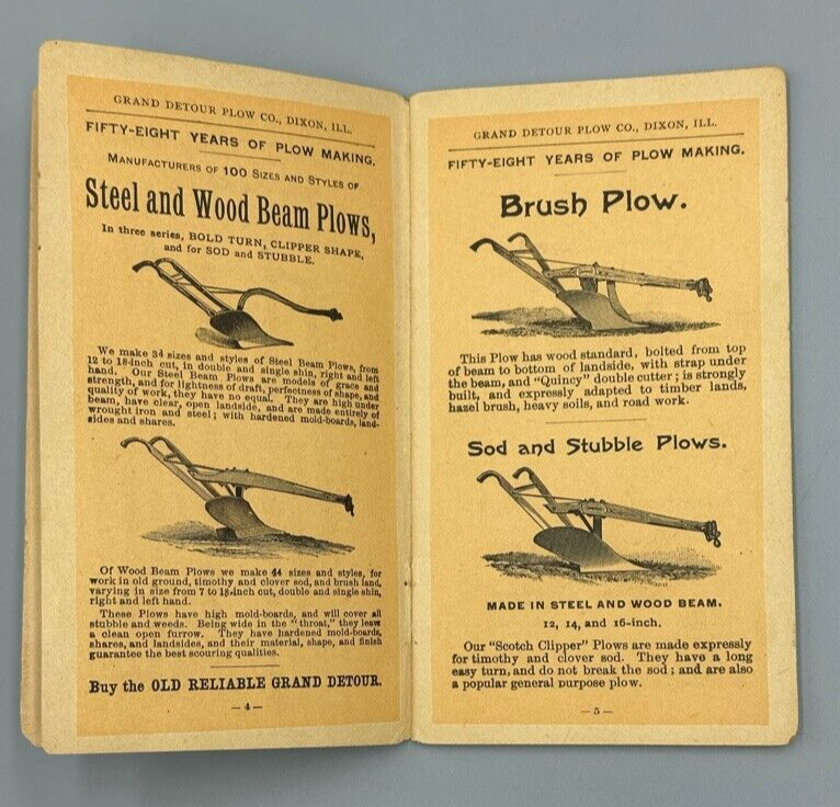 1895 GRAND DETOUR PLOW Co FARM Machinery Pocket Memo Ledger DIXON Illinois Adv