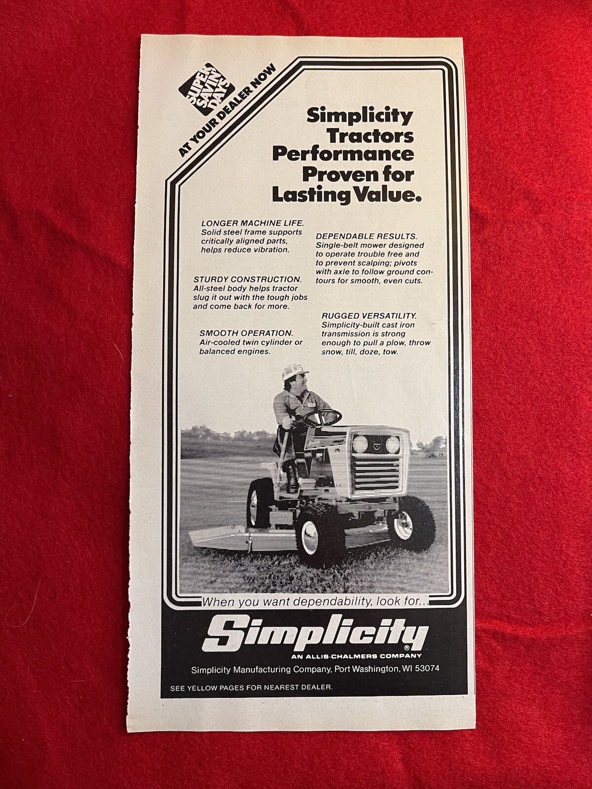 Vintage 1981 Simplicity Tractor Print Ad Lawn Garden Mowing Ad Only