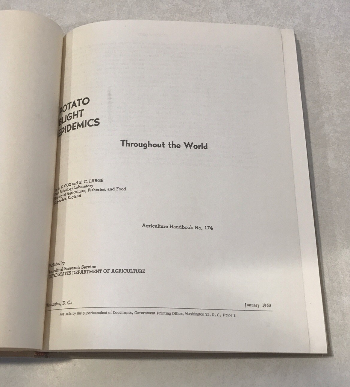 VINTAGE 1960 Potato Blight Epidemics USDA Disease Potatoes Handbook Illustrated