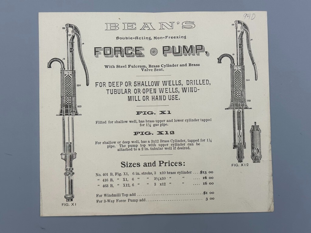 c 1880 BEAN&rsquo;s Water Force PUMP Holton Mfg Antique FARM Advertising INDIANAPOLIS