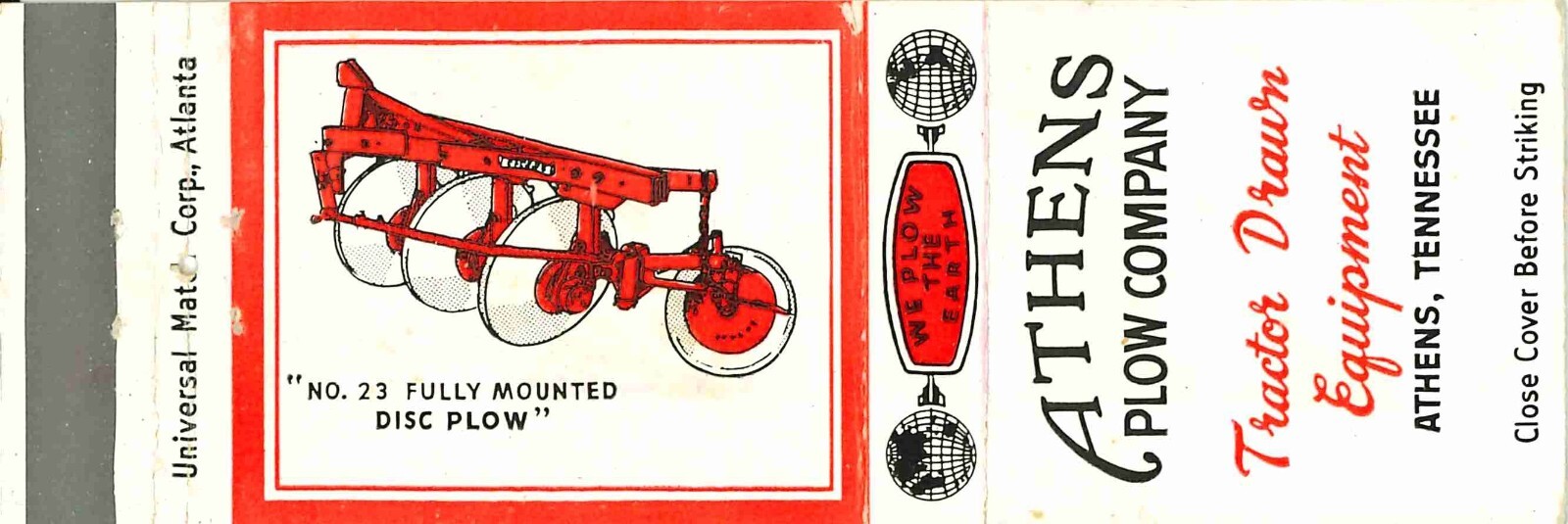 Matchbook Cover Athens Plow Co Athens Tennessee