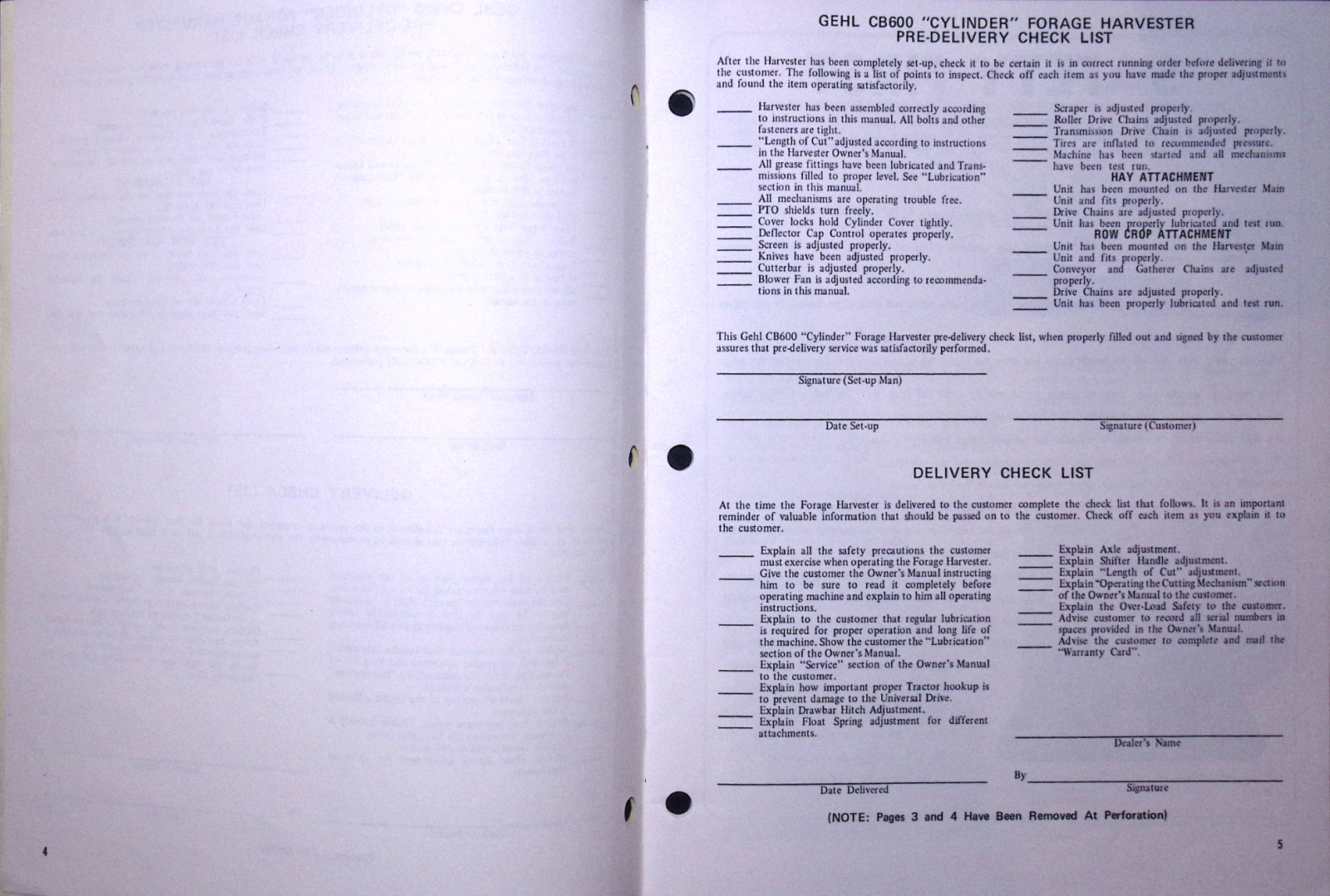 GEHL CB 600 FORAGE HARVESTER OWNERS MANUAL