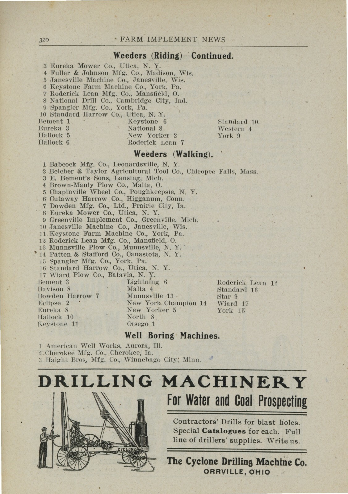 1905 Keystone Farm Machinery York, PA Ad: REV is Cyclone Drilling Orville, OhiO