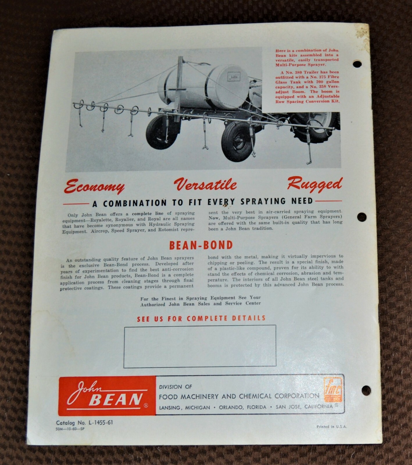 VTG 1960 John Bean Bond Multi Purpose Sprayers Brochure