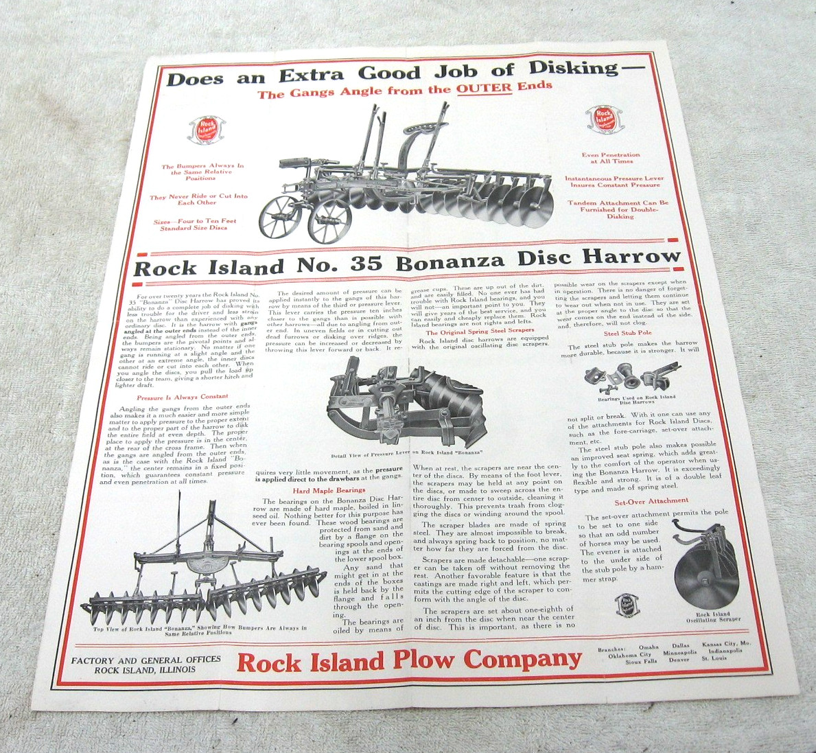 VINTAGE 1926 ROCK ISLAND BONAZA DISK HARROW BROCHURE ORIGINAL NO35