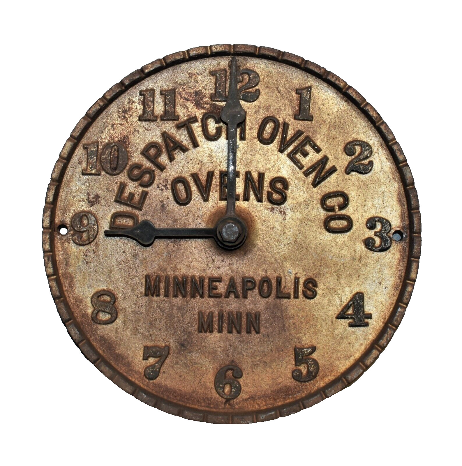 RARE Antique Despatch Oven Clock Timer Cast Iron Advertising Furnace Metal Sign
