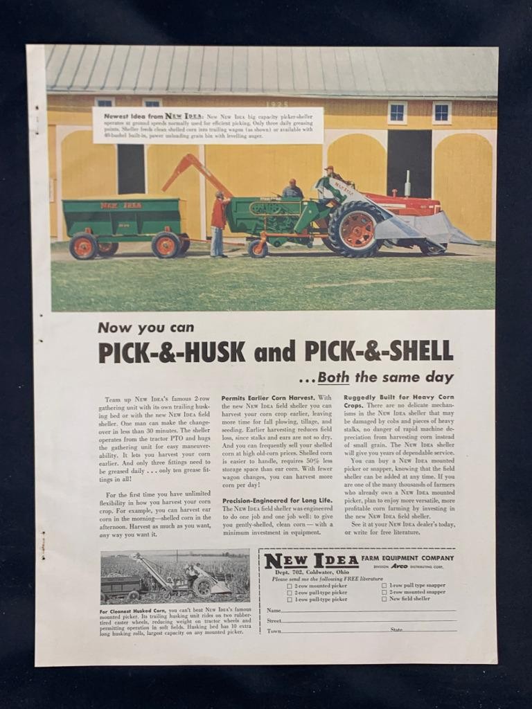 Magazine Ad* – 1958 – New Idea Farm Machinery – Coldwater, OH – picker sheller