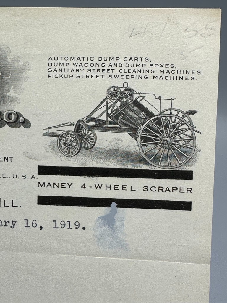 1919 BAKER ROAD MACHINERY Scraper Antique Advertising SPRINGFIELD IL Letter