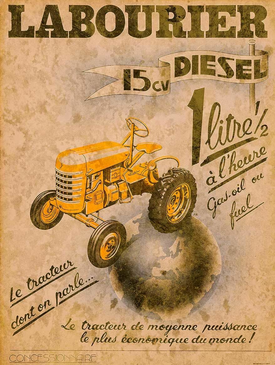 LABOURIER TRACTOR FRENCH FARM MACHINE HEAVY DUTY USA MADE METAL ADVERTISING SIGN