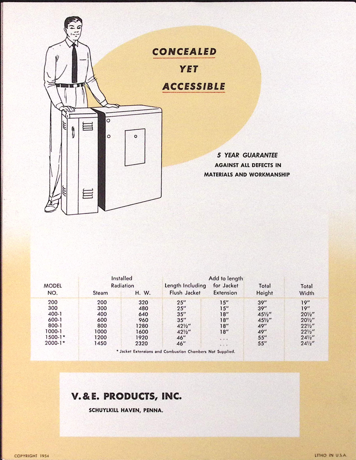 1954 V&E Steel Boiler Burner Unit Water Tube Down Draft Design Brochure