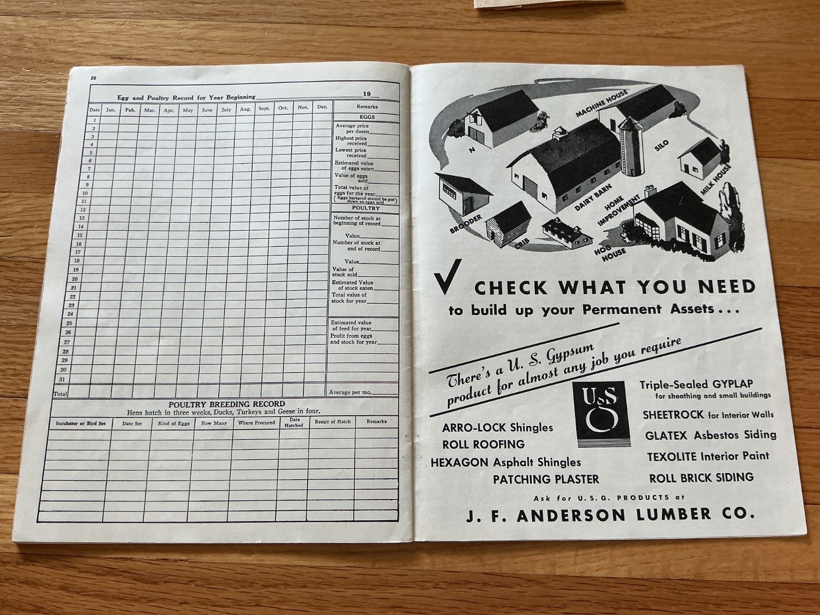 1948 Farm Acct. Record Book – J. F. Anderson Lumber Co. Minnesota, Iowa, Dakotas
