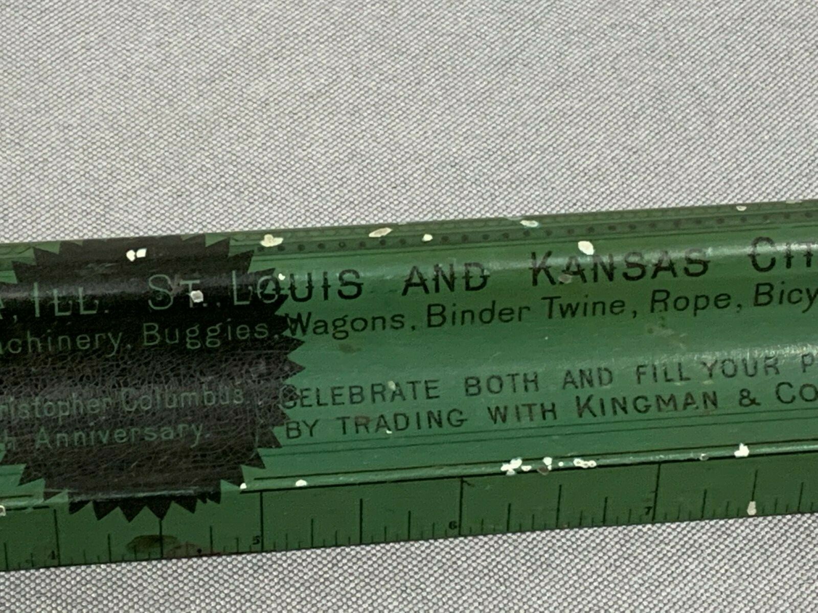 1892 KINGMAN & CO Farm Plow Wagon Binder Twine Bicycle METAL RULER Kansas City