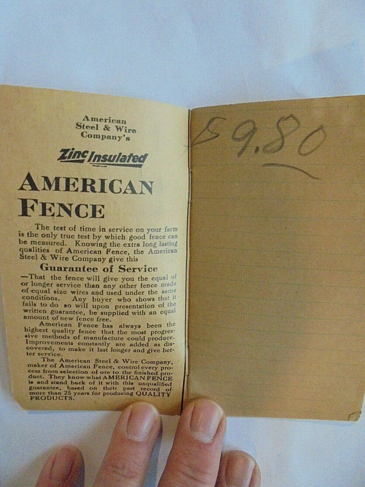 Vintage Mustgrave Hardware Co Wayne City ILL. American Fence Pocket Note Book