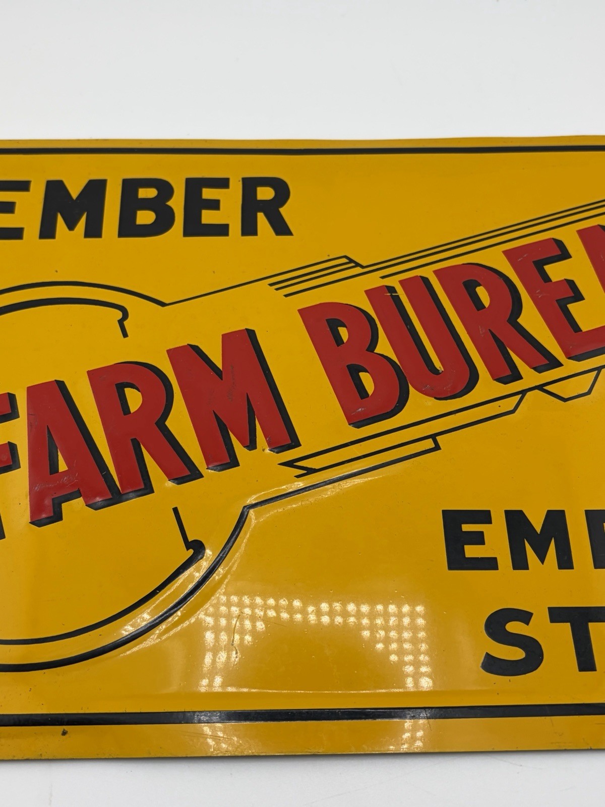 Original MEMBER FARM BUREAU Empire State TIN LITHO Barn SIGN Metal Embossed Key
