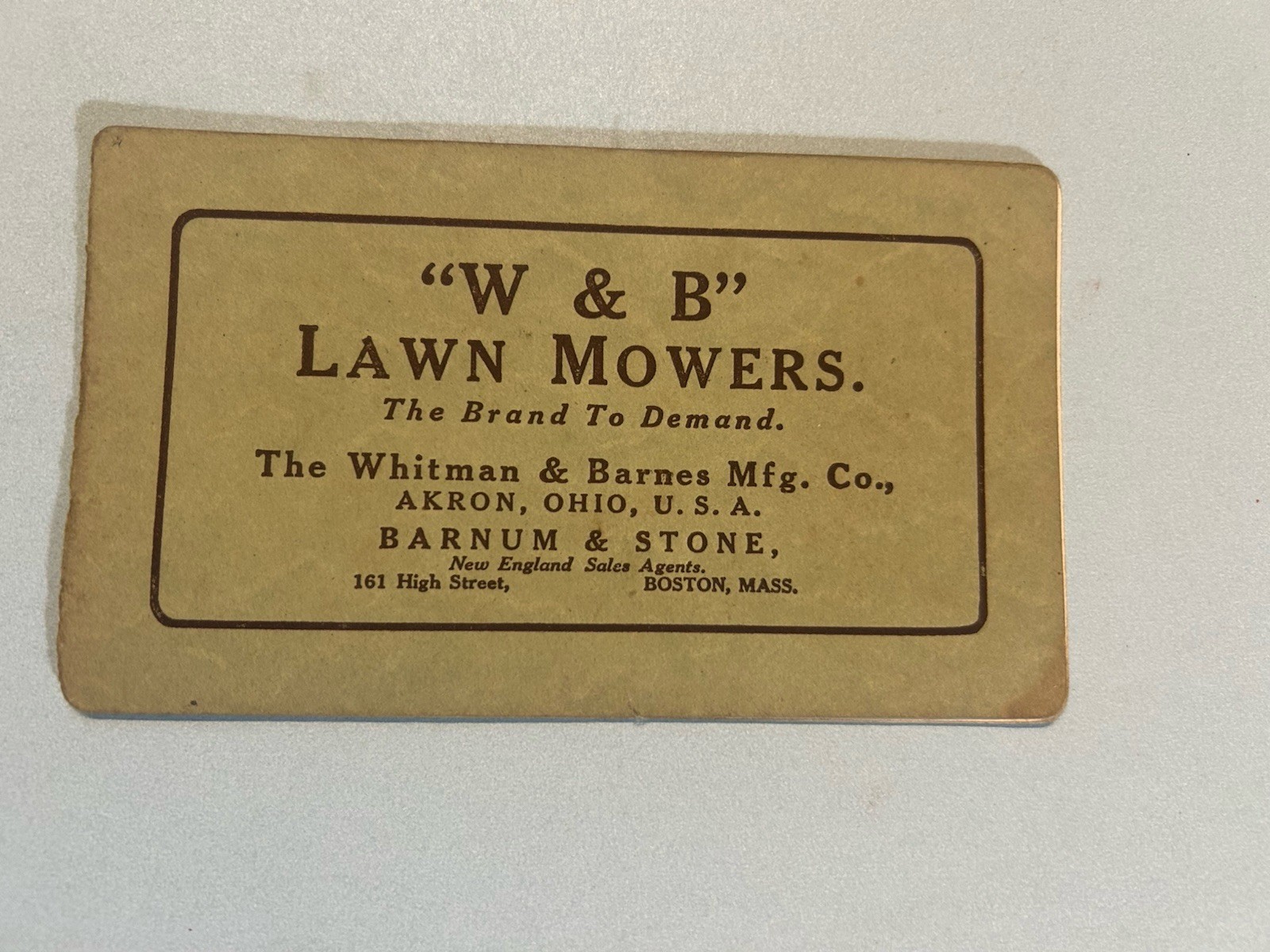 W & B Lawn Mower catalog by Whitman & Barnes 1910 sales brochure with info.