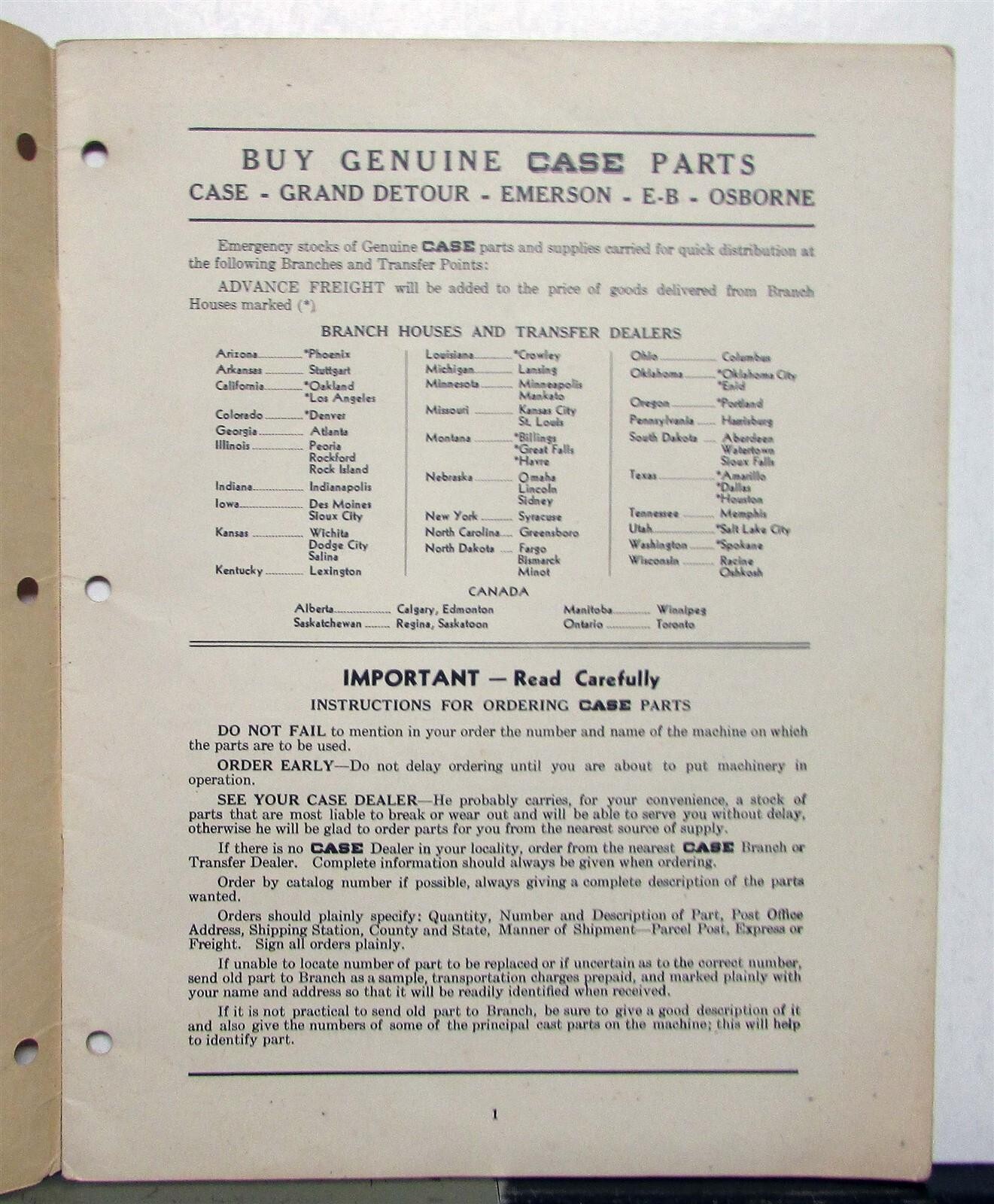 1944 Case Beet & Bean Planters Specifications Farming Parts Lists
