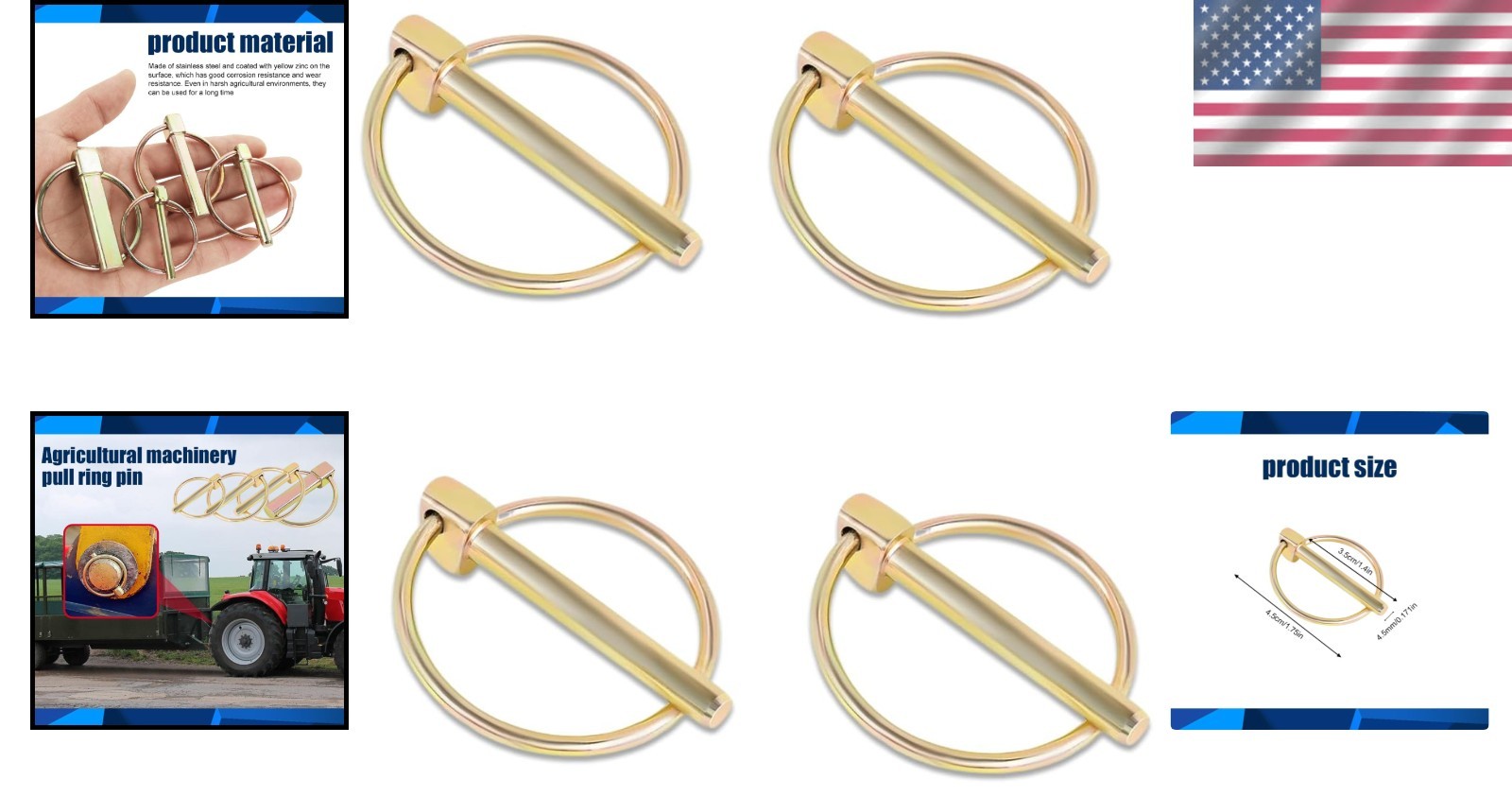 Versatile 4-Piece Trailer Lynch Pin Assortment for Agricultural & Transport Use