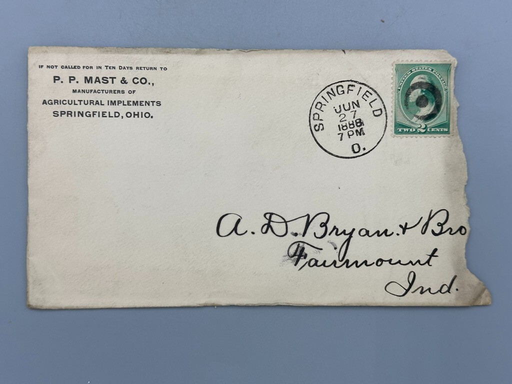 1887 PP MAST Springfield Ohio Buckeye FARM Postal Cover Billhead Advertising