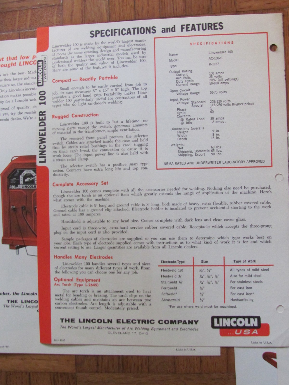 1961 SALES BROCHURE DEALER ADVERTISING LOT LINCOLN ELECTRIC WELDER