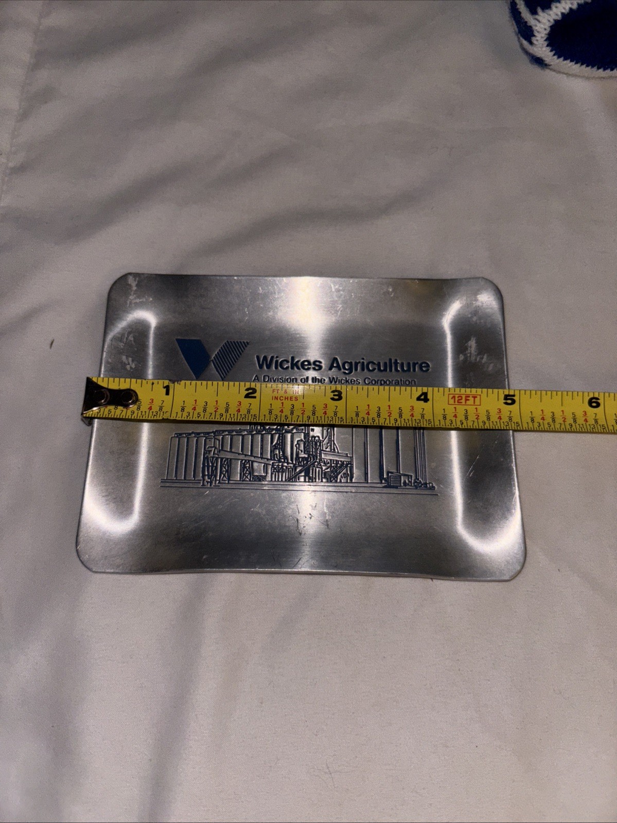 Vtg WICKES AGRICULTURE Advertising Blue/White Knit Stocking Cap & 5×4” Ash Tray