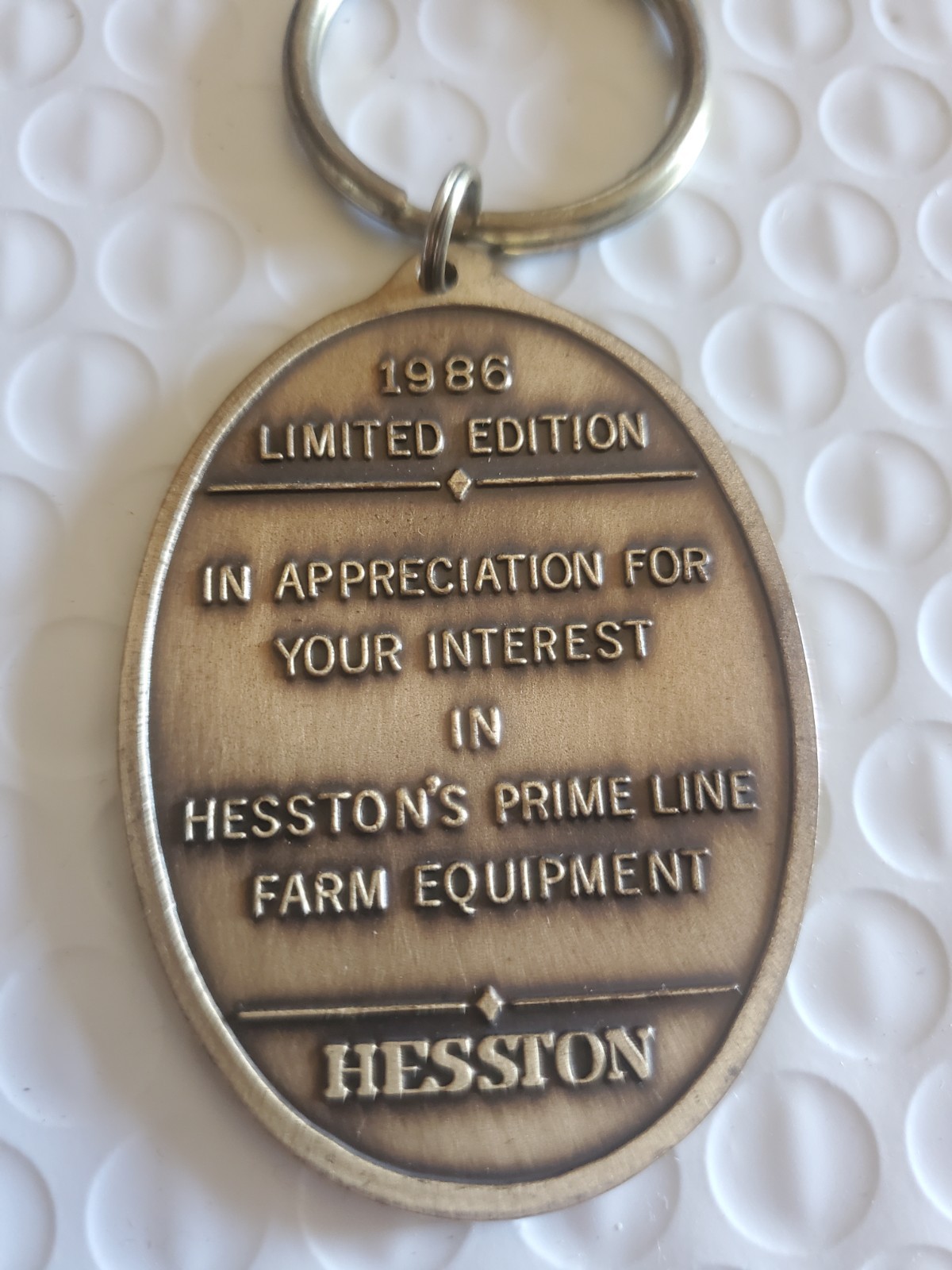 Vintage 1986 Hesston&rsquo;s The Prime Line Equipment Key Chain vtg.