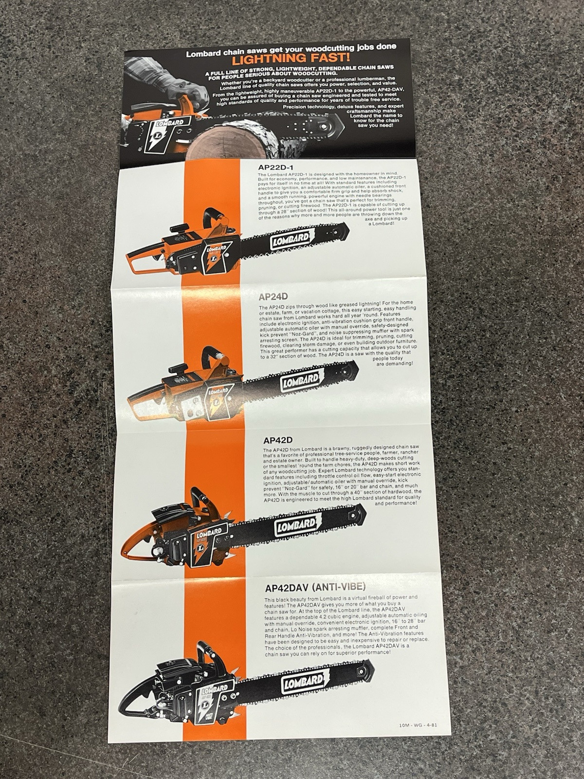 Vtg Lombard Chain Saw Brochure Models And Model Specifications 1980’s