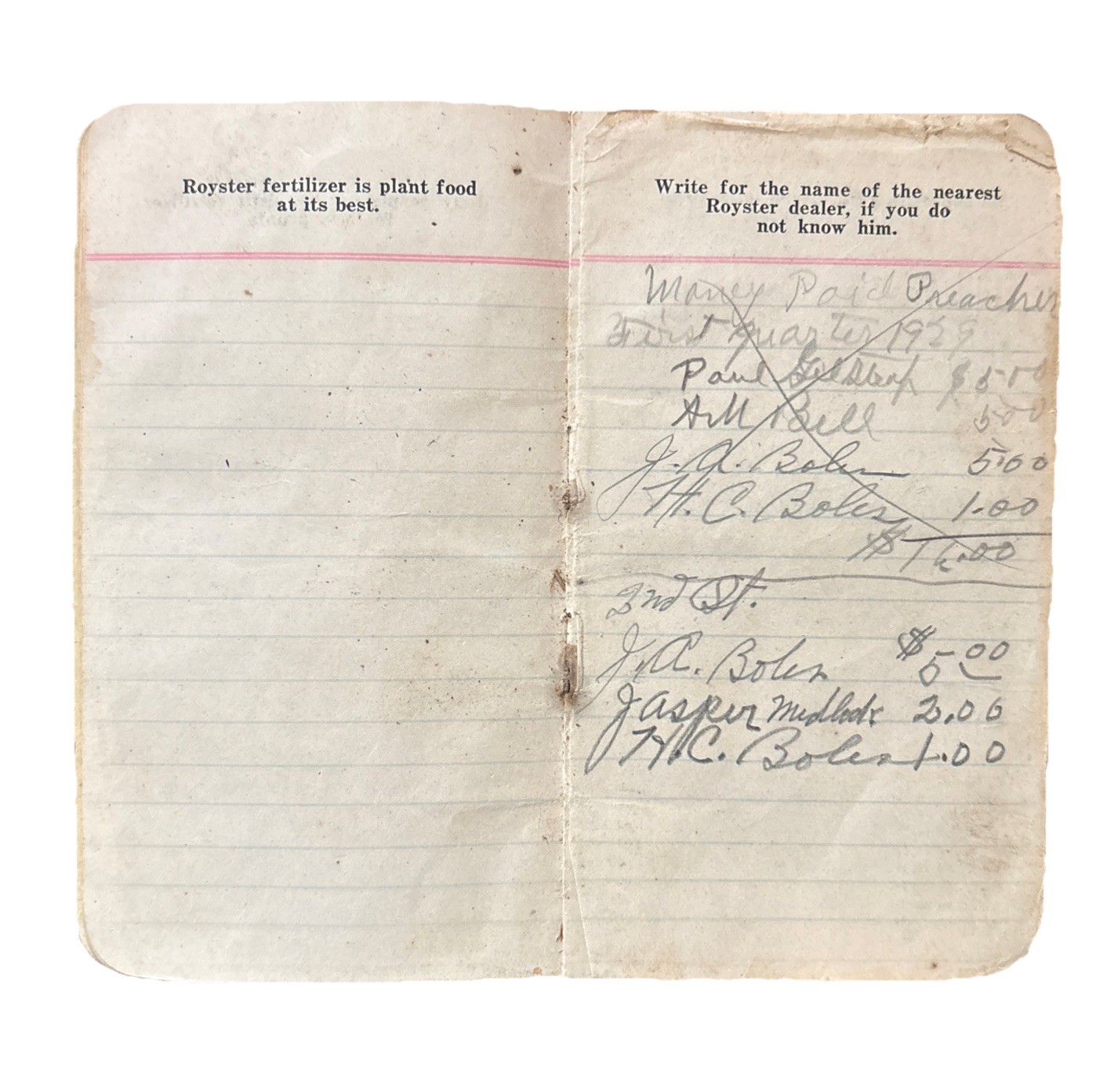 1929 FS Royster Guano Co. Royster Fertilizers Advertising Memo Book. Virginia￼