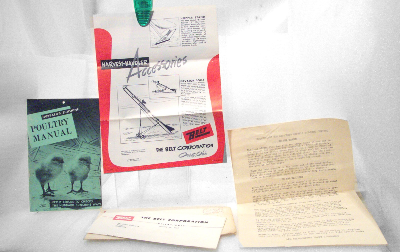 BELT Portable Farm Elevators Brochure, Hubbard’s Sunshine Poultry Manual Lot Vtg