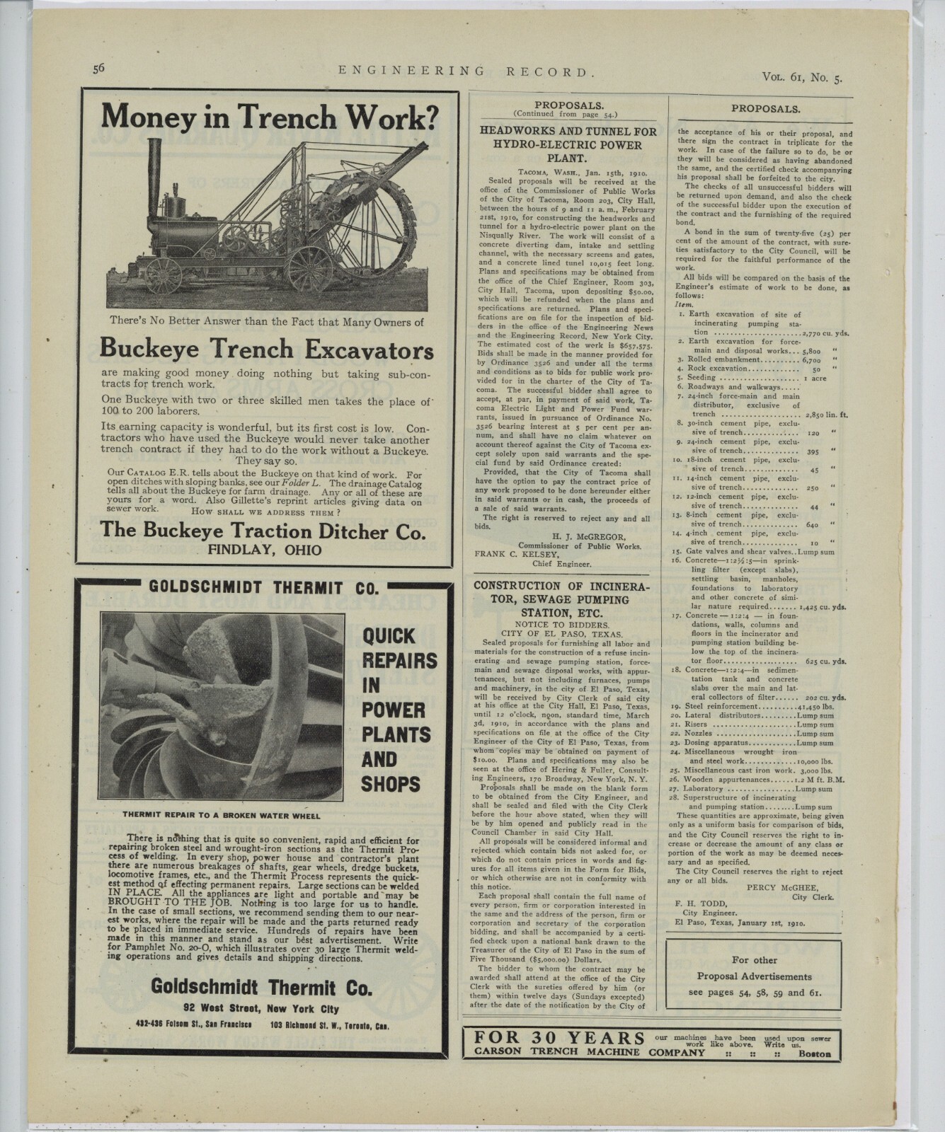 1910 Buckeye Traction Ditcher Co. Ad: Traction Excavator – Findlay, OhiO