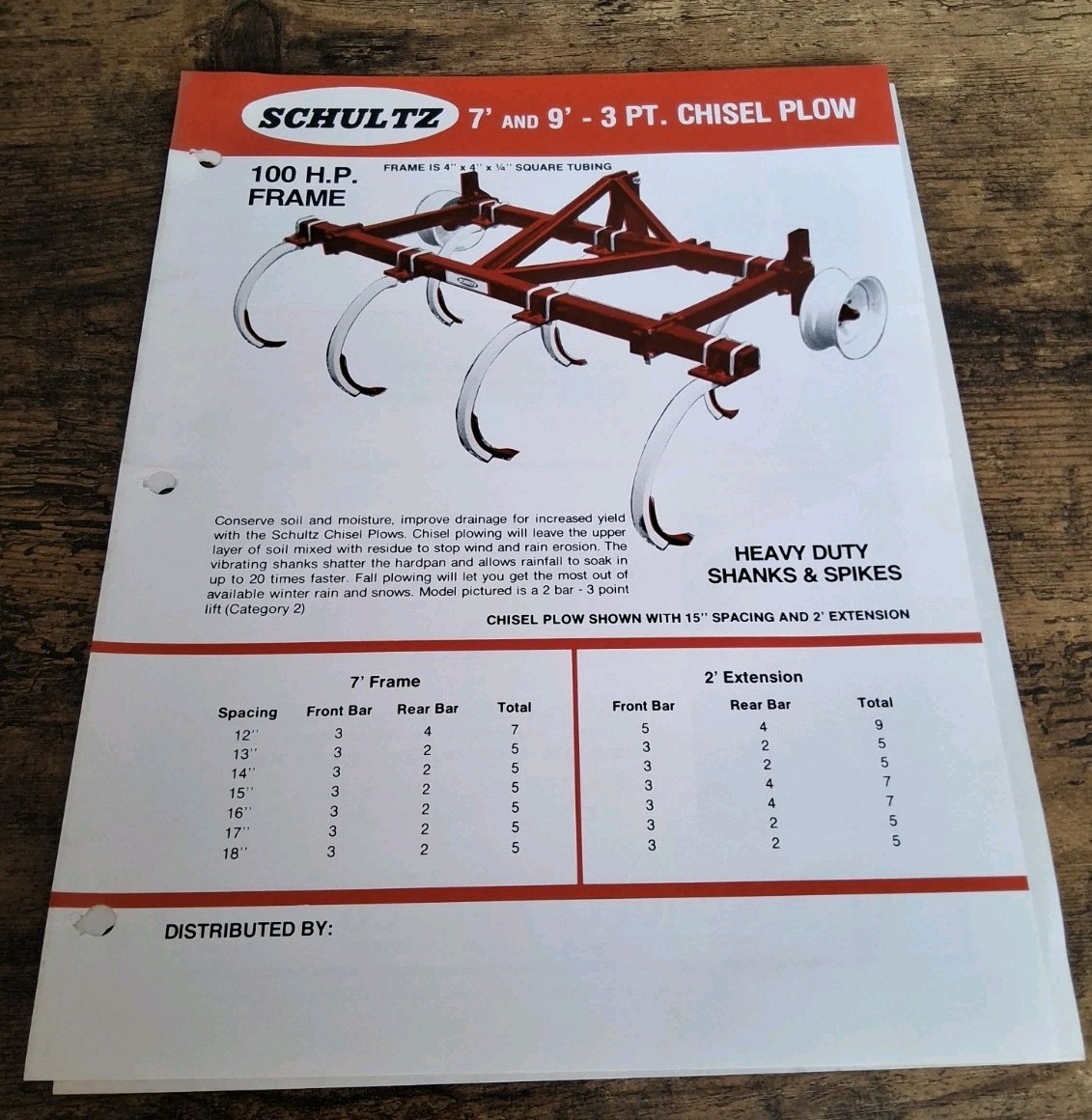 Schultz 3 Pt Chisel Plow, Deep Tiller And Spreadmaster Implement Brochures