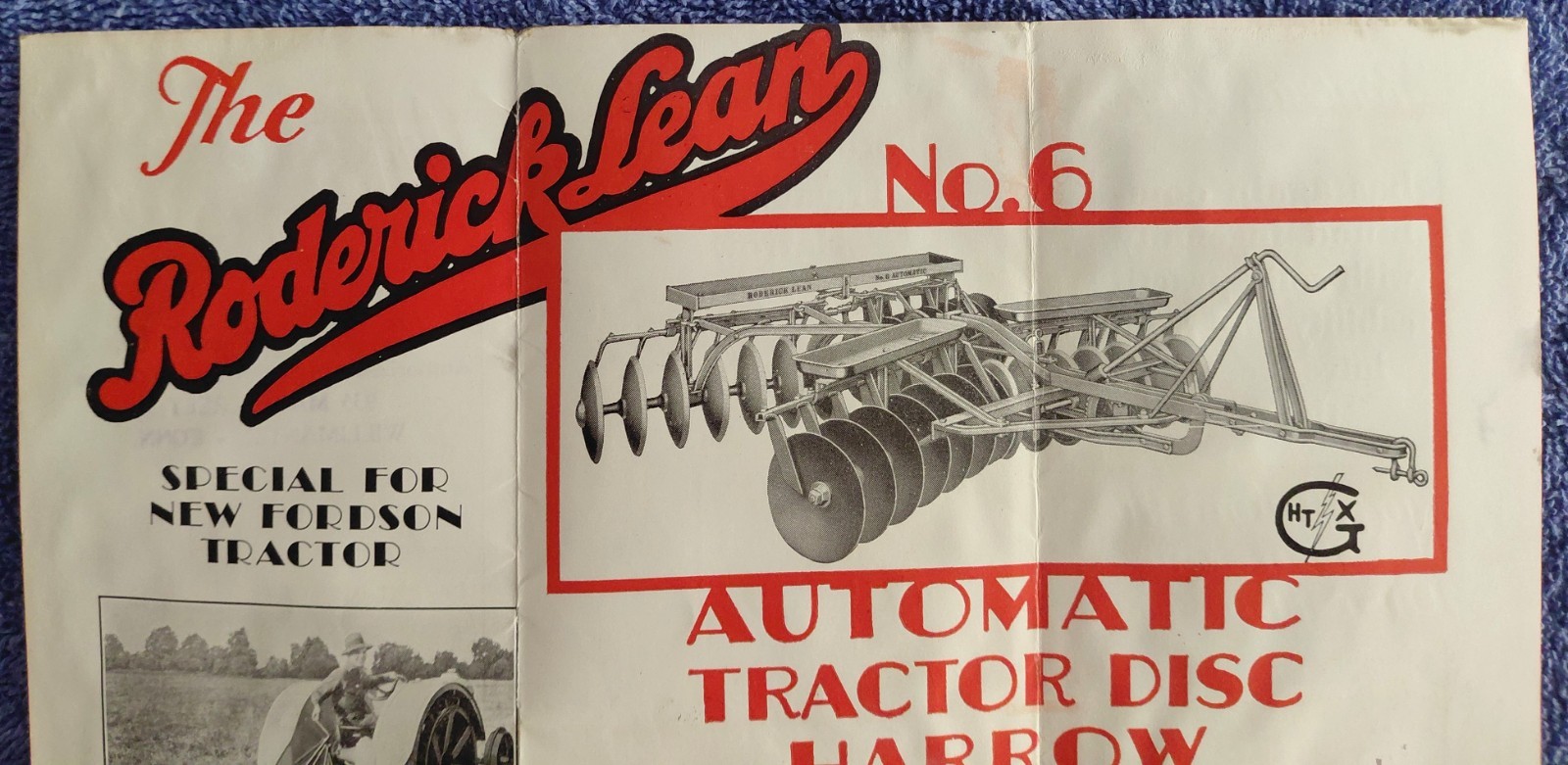 Roderick Lean No. 6 Automatic Tractor Disc Harrow Ad Fordson Dealer Brochure