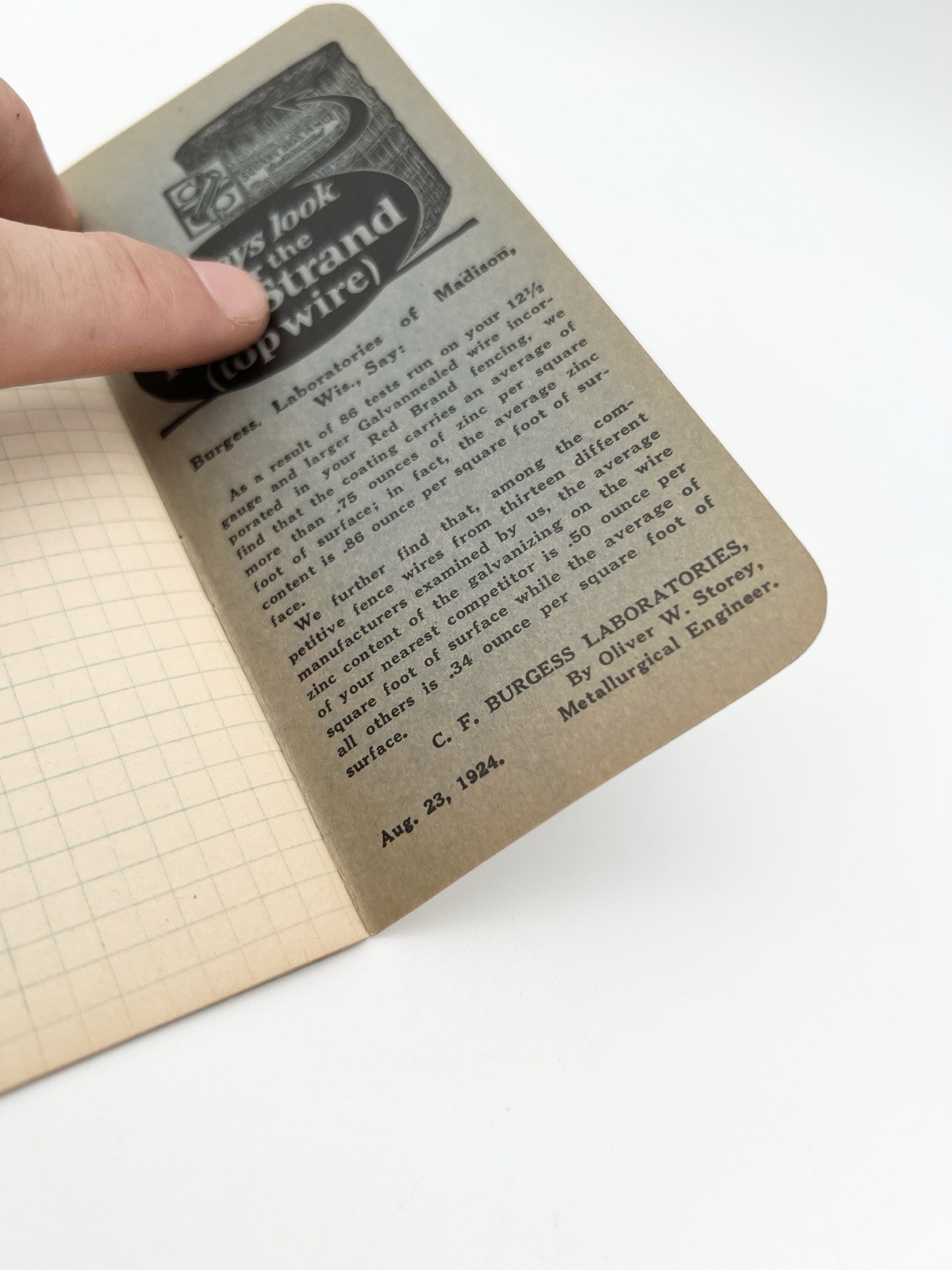 Antique 1924 Keystone Steel & Wire Co. Red Brand Fence Advertising Notebook