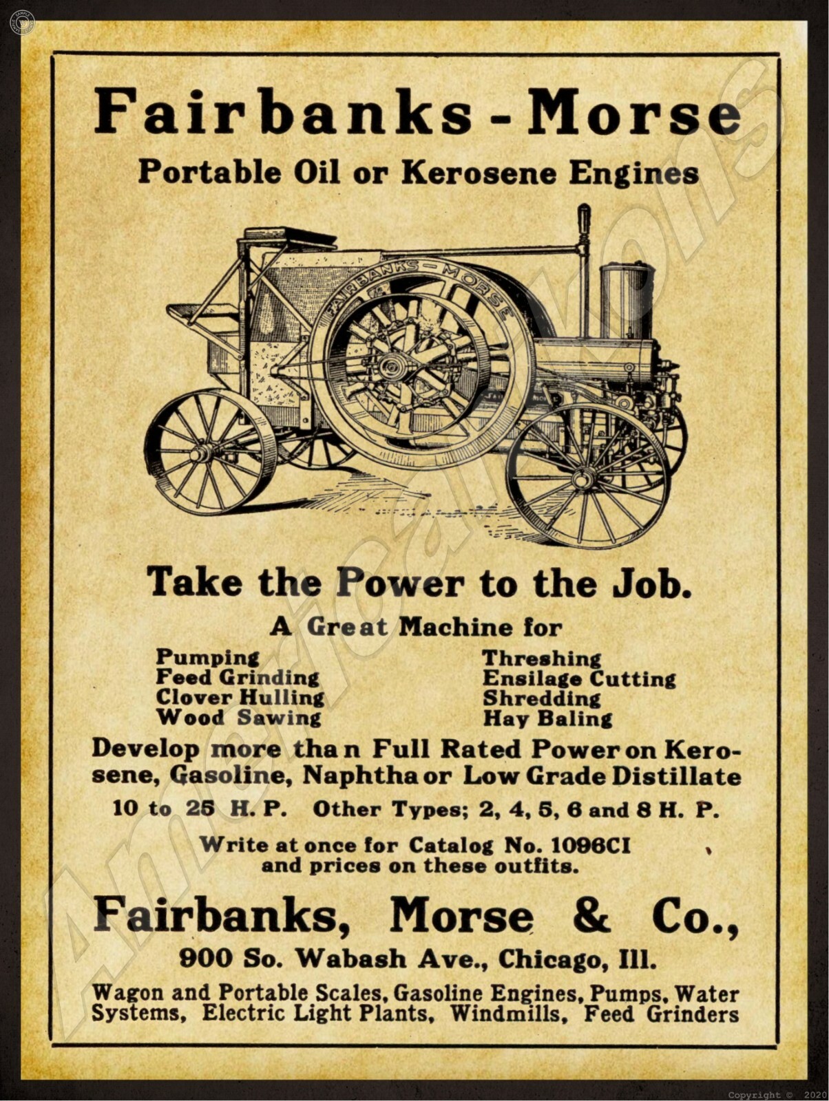 1912 Fairbanks Morse Gas Engines NEW Metal Sign 24&Prime;x30&Prime; USA STEEL XL Size 7 lb