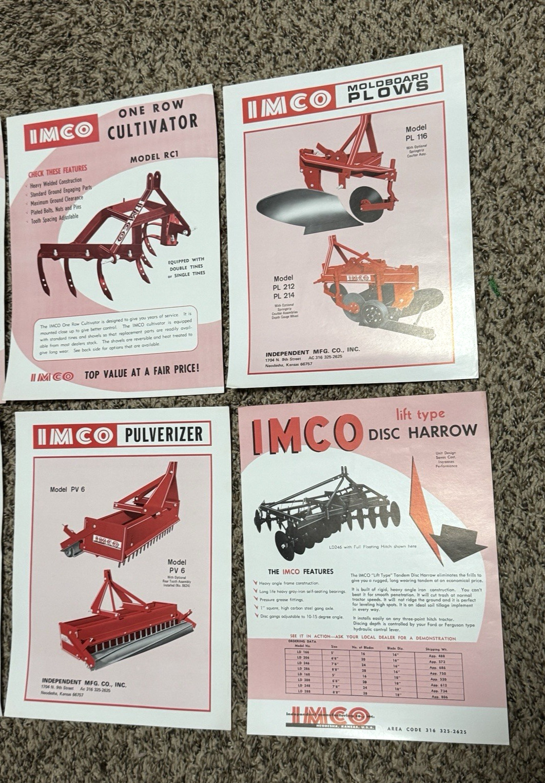 IMCO Brochure Page lot of 9 Farm Equipment Neodesha Kansas red and black ink