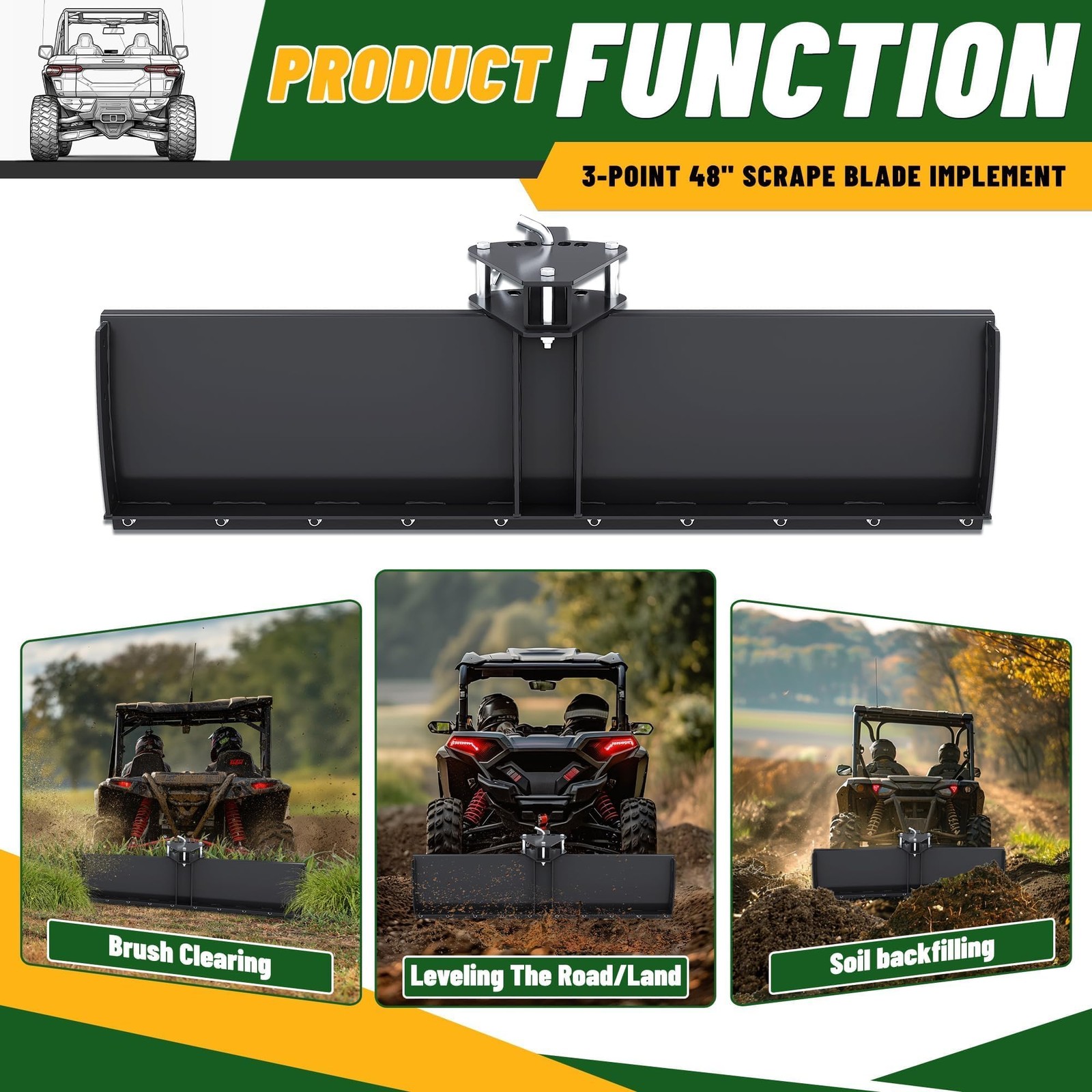 ECOTRIC 3Point 48&Prime; Scrape Blade Implement 2 Inch Receiver ATV UTV Lawn Garden…