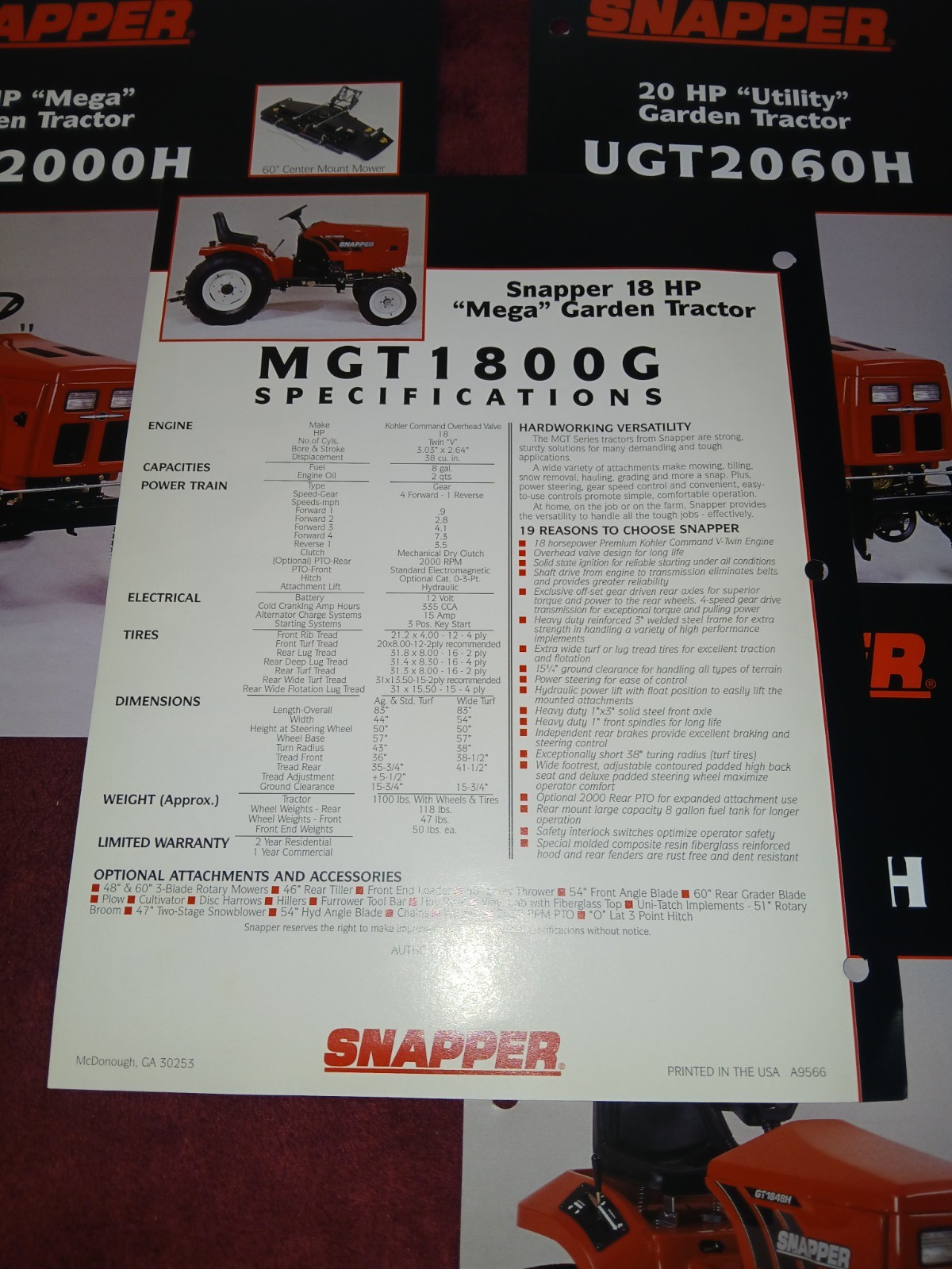 Snapper Garden Tractor Brochures